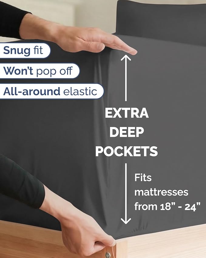 Extra Deep Twin XL Sheet Set - 4 Piece Breathable and Cooling Sheets - Hotel Luxury Bedding for Women, Men, Kids & Teens - Easy & Secure Fit - Soft, Wrinkle Free and Comfy - Extra Deep Pockets - Grey