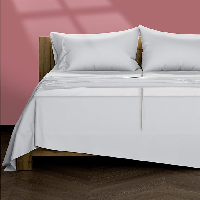 TEXAS LINEN CO. Egyptian Cotton Split King Sheet Set - Texan Talkin' Collection 600 Series 5 PC Sheets for Adjustable Bed, Extra Long Staple Sheets (Silver), Luxury Hotel 16" Deep Pocket Bedsheet