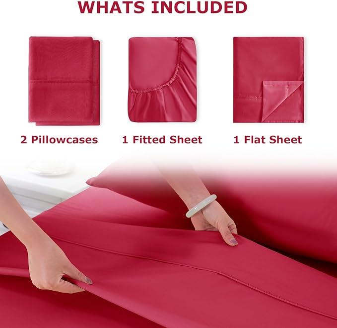 California King Size Bed Sheet Set - 4 Piece Soft Microfiber Sheets with Deep Pockets, Cooling Technology, and Wrinkle-Free Pillowcase. Hotel-Quality, Durable Bedding, Viva Magenta