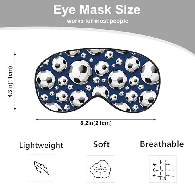 Football Sleep Eye Mask Soccer Ball Black White Square Sphere Blue Silk Eye Mask Sleeping Soft Eye Shade Cover for Men Women Boy Girl Airplane Travel with Elastic Strap