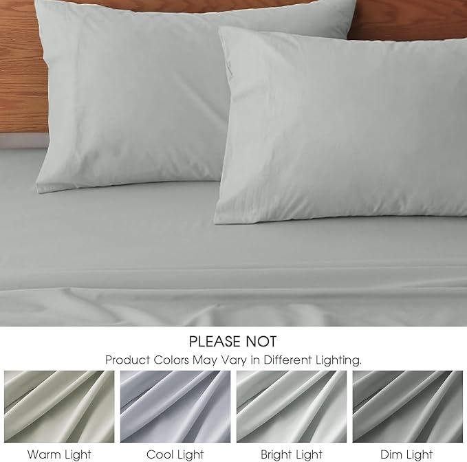 HYPREST Extra Deep Pocket Cal King Sheet Sets Fits 18"-24" in Deep Mattress -100% Cotton California King Sheet Set, Light Grey Sheets Soft Sheet Sets Breahtable No Slipping