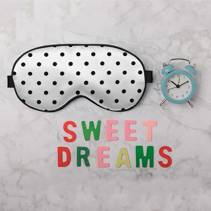 Black White Polka Dot Silk Eye Mask Sleep Mask Classic Simple Eye Mask with Adjustable Strap Lightweight for Women Work Travel Night Sleep