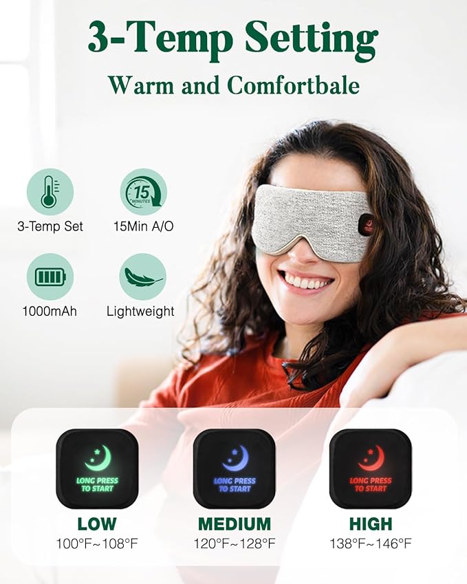 YoanYouth Heated Eye Mask for Dry Eyes, FSA Eligible HSA, Cordless Warm Compress for Eyes, Light Blocking Eye Heating Pad, Styes, Sleep, Cover Washable, Rechargeable, Light Gray
