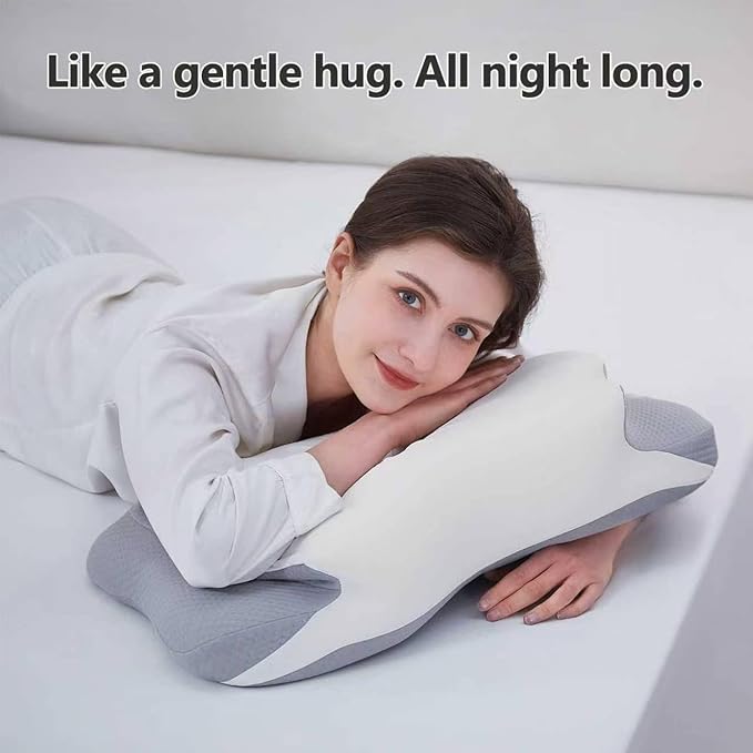 Cervical Pillow for Neck Pain Relief, 5.5"/4.3" Dual Loft Queen Size Memory Foam Pillow for Side, Back Sleepers with Broad Shoulders, Orthopedic Contour with Cooling Cover, Medium Firm, White