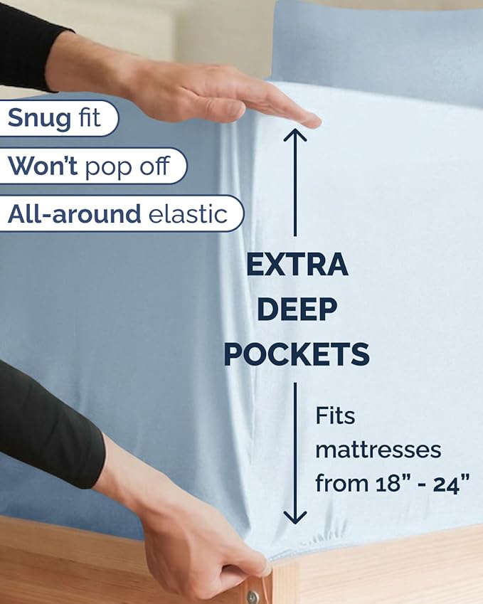 Extra Deep Twin XL Sheet Set - 3 Piece Breathable & Cooling Bed Sheets - Easily Fits 18 to 24 inch Mattress - Ultra Soft, Wrinkle & Fade Free w/ Extra Deep Pockets - Hotel Luxury Bedding - Sky Blue