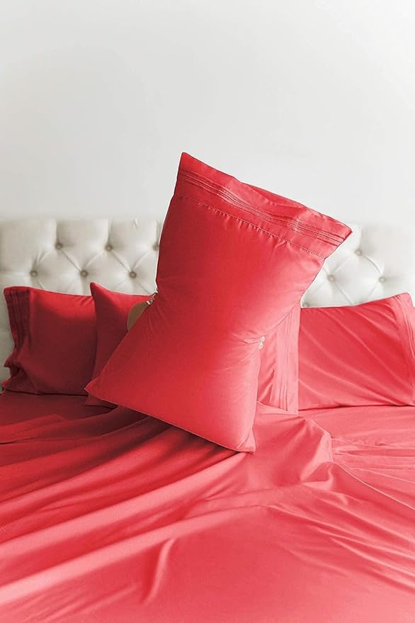 King 6 Piece Sheet Set - Comfy, Breathable & Cooling - Soft Hotel Luxury Bedding for Women, Men, Kids, Teens & Children - 1 Flat & 1 Fitted Sheet & 4 Pillowcases w/ Deep Pockets - Wrinkle Free - Red