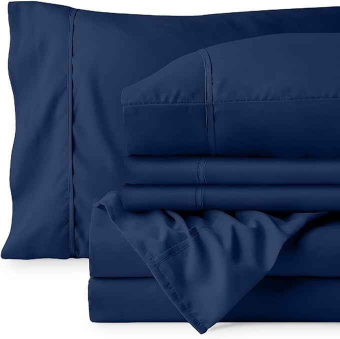 Bare Home Hotel Luxury Full XL Sheet Set, Extra Soft - 6 Piece Set - Deep Pockets - Easy Fit - Cooling & Breathable - Wrinkle, Fade, Stain Resistant - Includes 4 Pillowcases (Full XL, Dark Blue)