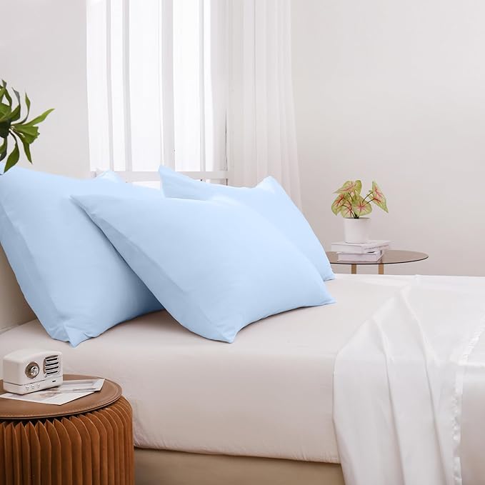 Pillowcases King 12 Pack, 20x36 Pillow Cases with Envelope Closure, Soft Plain Brushed Microfiber Covers Breathable Wrinkle-Resistant, Light Blue