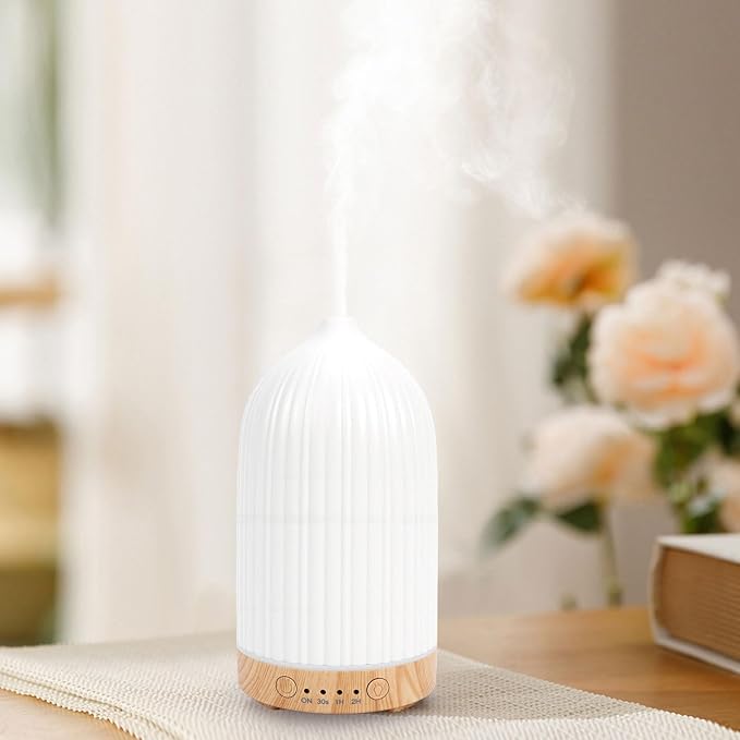 Haofy 200ML Essential Oil Diffuser Quiet Ultrasonic Aromatherapy Diffuser with Wood Grain Base 7 Color LED Lights Auto Shut Off for Bedroom Home Office Yoga Studio