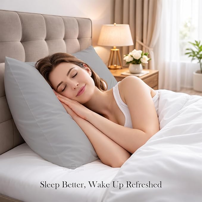 400 Thread Count 100% Egyptian Cotton Queen Size Pillowcases Set of 4, Soft & Breathable Sateen Weave, Envelope Closure, Hotel Luxury Bed Linen, Durable & Fade Resistant, 20"x30", Light Grey