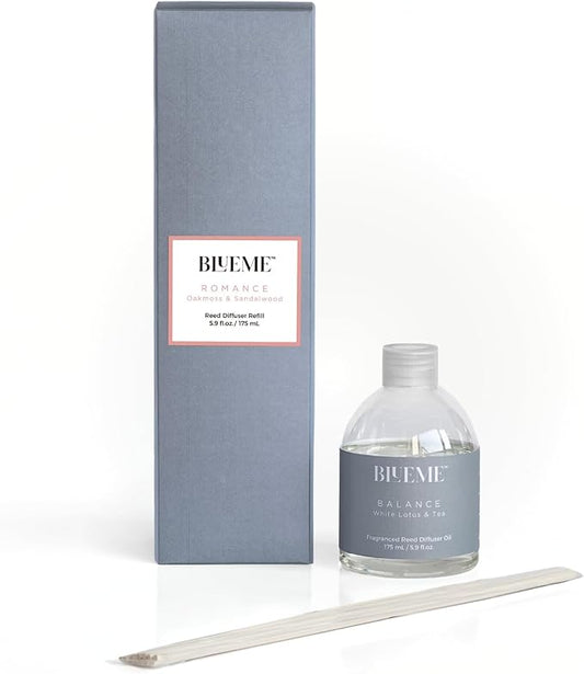Blueme Romance Wellness Diffuser Oil Refill | Oakmoss & Sandalwood | 5.92 Fl Oz - Refillable Diffuser, Essential Oils, Ceramic, Rattan Reeds | Small