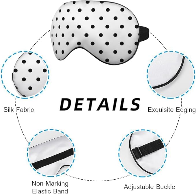 Black White Polka Dot Silk Eye Mask Sleep Mask Classic Simple Eye Mask with Adjustable Strap Lightweight for Women Work Travel Night Sleep