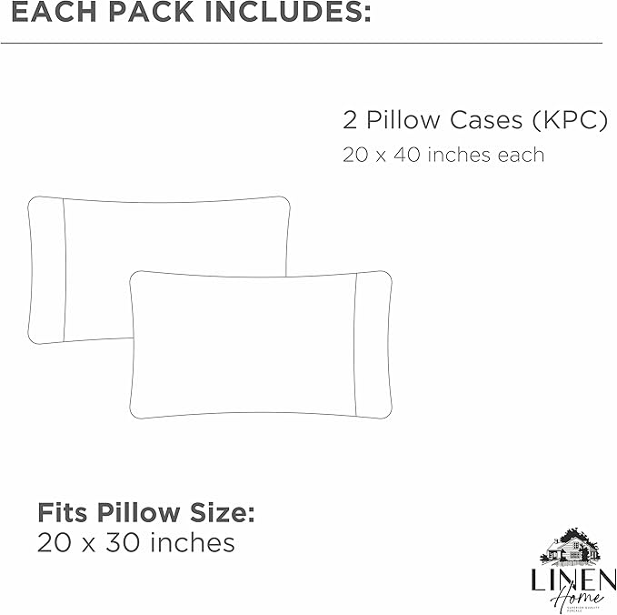 Linen Home 100% Cotton Percale Pillowcases King Size, English Rose, 2 Pieces of Pillow Case, Crisp and Cool Strong Bed Linen, 20 inches X 40 inches