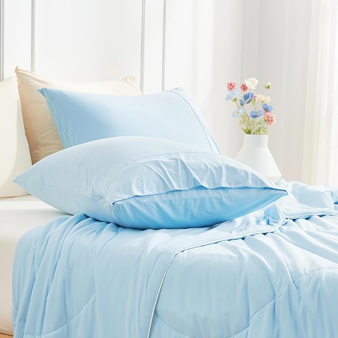 Cozy Bliss Cooling Pillow Cases for Hot Sleepers, Q-Max>0.45, King Size Set of 2, Soft & Silky Pillow Covers with Envelope Closure,Gift, Cool Blue, 20x36 Inches