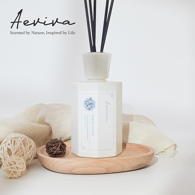 Reed Diffuser Set, 6.7 oz Clean Linen Scented Reed Diffusers for Home with Sticks, Home Fragrance Oil Scent Diffuser for Bathroom, Decor & Gift