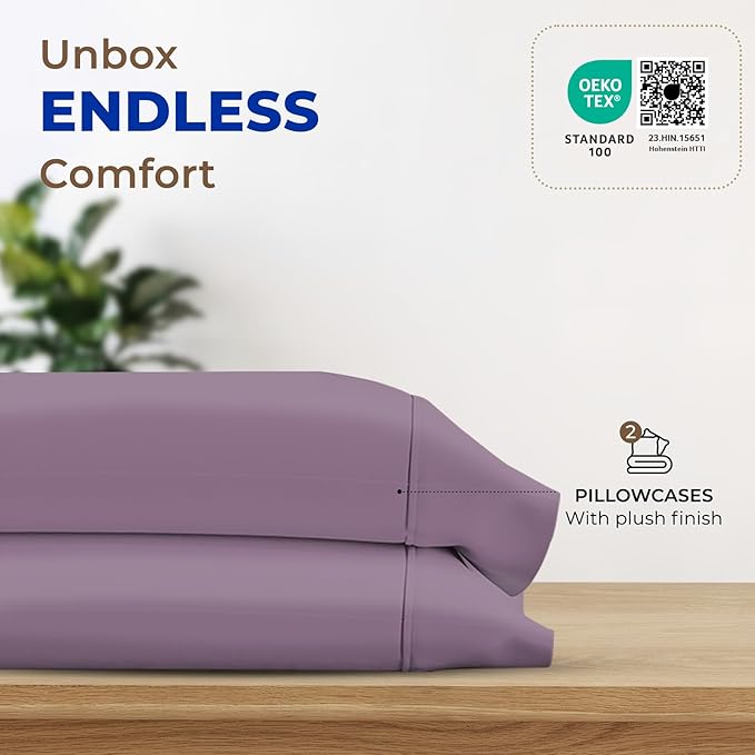 Thread Spread 100% Egyptian Cotton Pillow Cases Queen Size Set of 2 - Luxury 1000 Series Paradise Collection Queen Pillow Cases (Plum), Soft Cooling Sateen Hotel Egyptian Cotton Pillowcases
