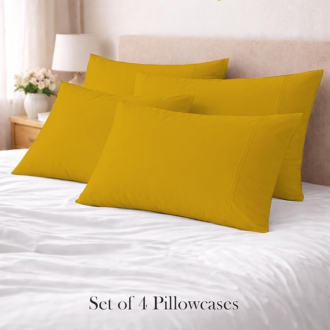 400 Thread Count 100% Egyptian Cotton Queen Size Pillowcases Set of 4, Soft & Breathable Sateen Weave, Envelope Closure, Hotel Luxury Bed Linen, Durable & Fade Resistant, 20"x30", Gold