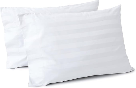 100% Egyptian Cotton Pillow Cases Set of 2, Standard Size 400 Thread Count Cooling Pillowcases, Soft and Breathable Pillow Covers with Envelope Closure, 20x26 Inches (Standard, Striped White)