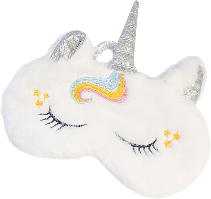 Cute Animal Sleeping Mask Soft Plush Blindfold Cute Rabbit Panda Koala Eye Cover Eyeshade for Kids Teens Girls Women (White Horse)