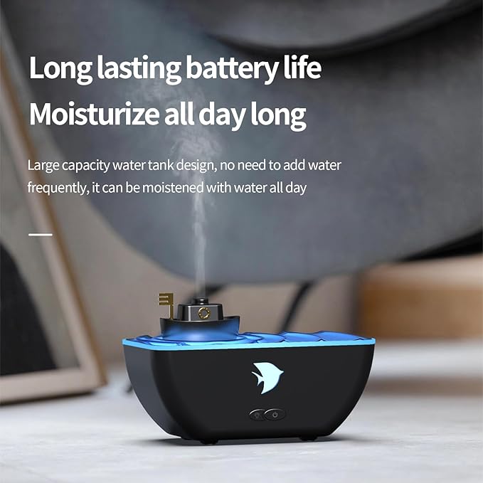 Essential Oil Diffuser, Boat Quiet Portable Humidifier 300ml Aroma Diffuser, with 7 Colors Light, and Auto-Off, for Bedroom,Home,Office,Desk (Black)