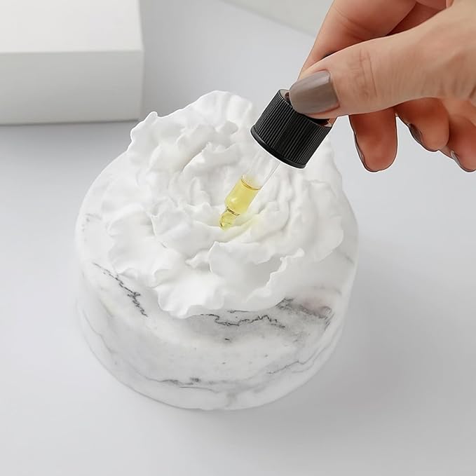 Zenstone White Ceramic Peony Aroma Diffuser – Elegant Home Décor Flower Design, Add Essential Oils for Natural Fragrance, No Flame or Electricity (White)