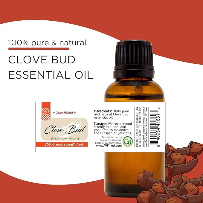 Clove Bud Essential Oil – 16 fl oz (473 ml) Aluminum Bottle w/Plug Cap – 100% Pure Essential Oil – GreenHealth