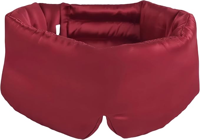 Uthra-Large 100% Nature Silk Sleep Mask 3D Cover Double-Sided Mulberry Silk Blackout Eye Mask, Burgundy