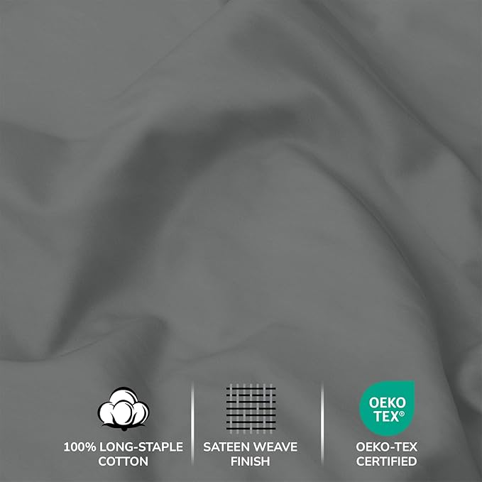 Feather & Stitch 500 TC Queen Size 4pc Damask Bed Sheet Set, 100% Soft Cotton Breathable Bedsheets, 18" Deep Pockets Sateen Weave Solid Bedding Mattress Resort Hotel Luxury Decor - (Ash Grey)