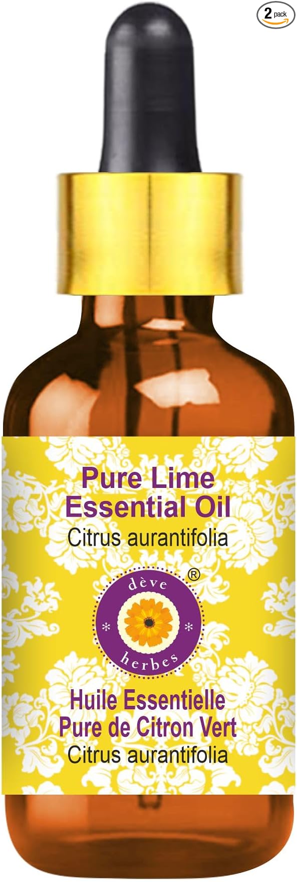 Deve Herbes Pure Lime Essential Oil (Citrus aurantifolia) with Glass Dropper Steam Distilled 15ml (0.50 oz)