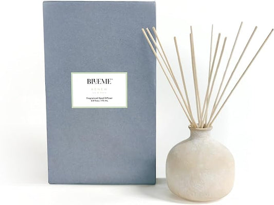 Blueme Renew Diffuser | Ivy & Rose | 5.92 Fl Oz - Refillable Wellness Diffuser, Contains Essential Oil, Sustainable, Hand Finished, Premium, Luxury Ceramic, Natural Rattan Reeds, | Small