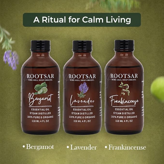 Lavender, Bergamot & Frankincense Essential Oils Set – 100% Pure Aromatherapy Diffuser Oils for Stress Relief, Meditation, Emotional Balance & Relaxation – Premium Grounding Essential Oil Trio