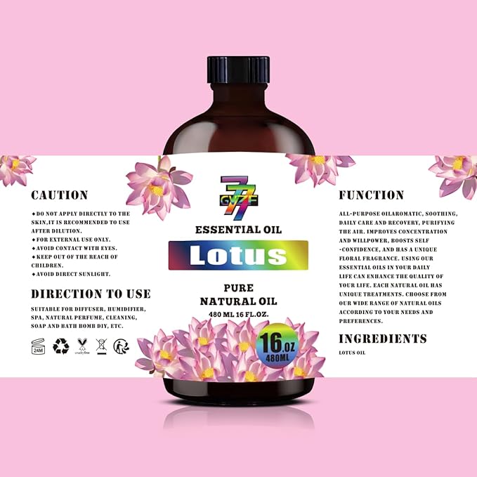 Lotus Essential Oil - Lotus Oils for Diffusers, Humidifiers, DIY Candles, Soap, Cleaning, Home, Office, Yoga, Massage, Gifts - 16 fl oz (480 ml - GV77ZF