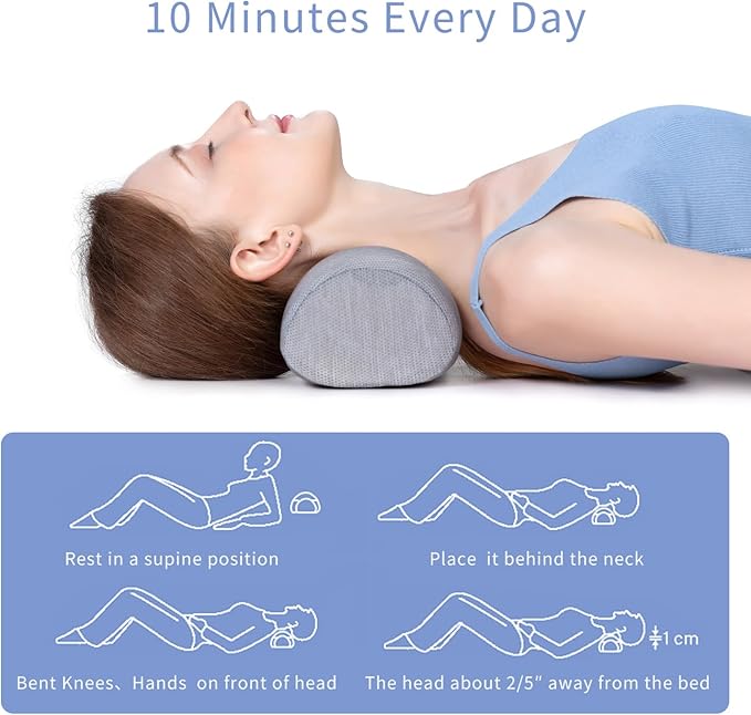 Bespilow Cervical Neck Pillow for Pain Relief - Small Cylinder Neck Roll & Round Bolster - Portable Memory Foam Traction Device for TMJ, Hump Correction, Travel & Sleeping Support,Odorless