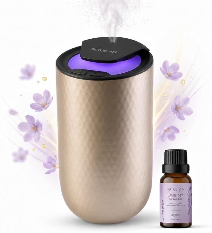 Waterless Essential Oil Diffuser Starter Kit with 15ml French Lavender Oil - Rechargeable Cordless Aromatherapy Machine for Home Bedroom Car Office Travel - 3 Mist Levels - 4 Timer - 24-Hour Battery