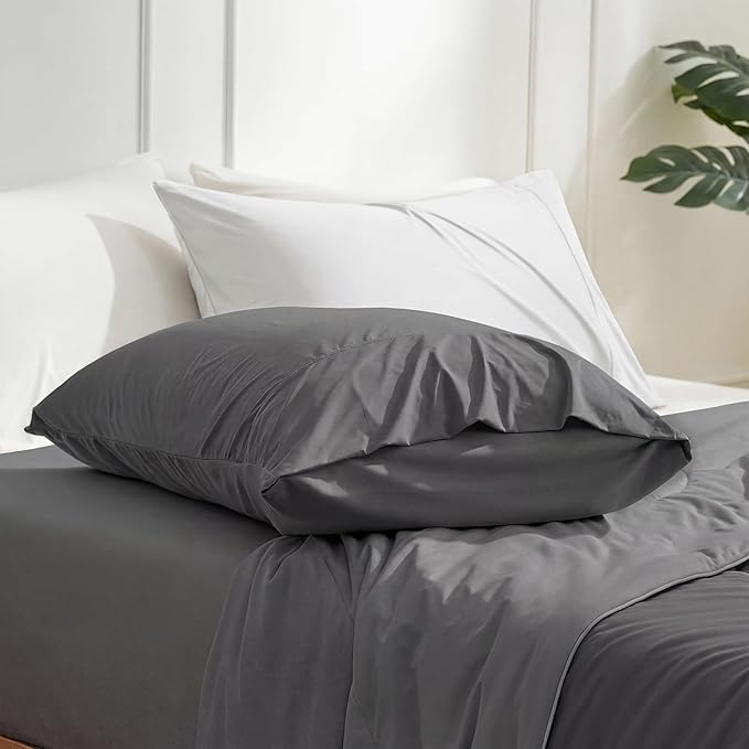 Cozy Bliss Cooling Pillow Cases for Hot Sleepers, Q-Max>0.45, Queen Size Set of 2, Soft & Silky Pillow Covers with Envelope Closure,Gift, Charcoal Gray, 20x30 Inches