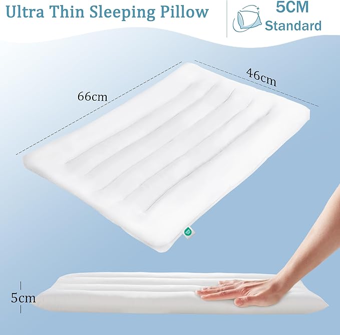 Ultra Thin Flat Pillows Standard Size Set of 1 Pack, 2 Inch Height Slim Pillows, Down Alternative Filled Low Bed Pillows for Back and Stomach Sleepers 18x26