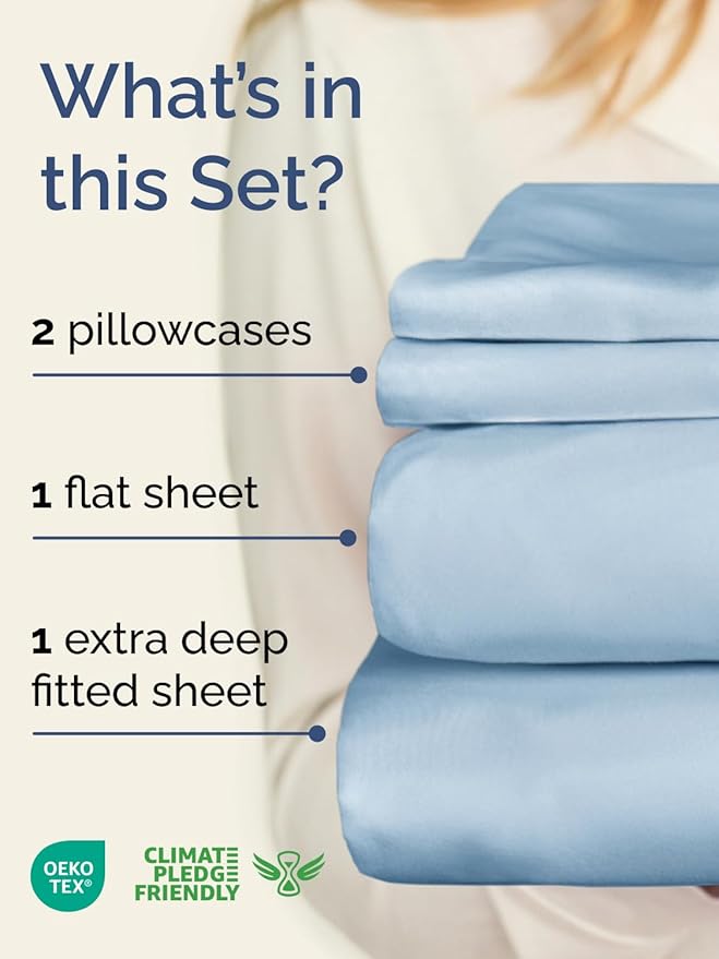 Extra Deep Full Sheet Set - 4 Piece Breathable & Cooling Bed Sheets - Easily Fits 18 to 24 inch Mattress - Ultra Soft, Wrinkle & Fade Free w/ Extra Deep Pockets - Comfy Hotel Luxury Bedding - Sky Blue