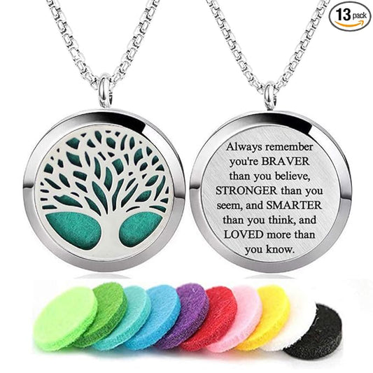 Aromatherapy Essential Oil Diffuser Necklace Stainless Steel lnspirational Locket Pendant(Tree of Life)