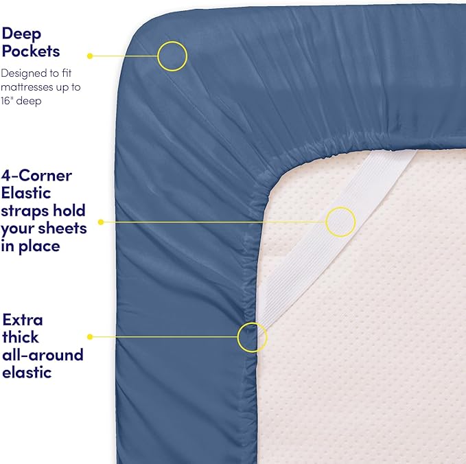 1500 Supreme Collection Twin Sheet Sets Denim Blue - 3 Piece Bed Sheets and Pillowcase Set for Twin Mattress - Extra Soft, Elastic Corner Straps, Deep Pocket Sheets, Twin Denim Blue