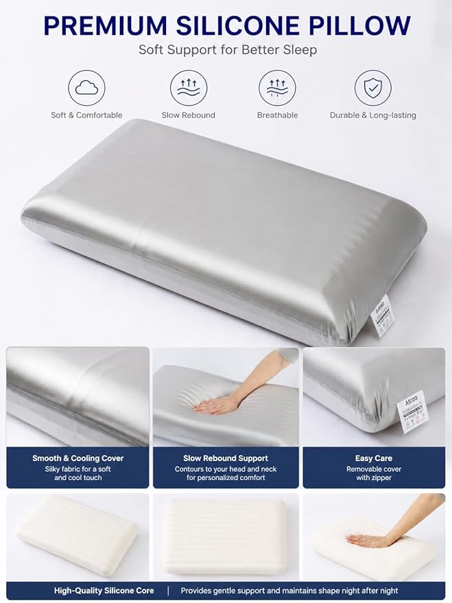 Wave Silicone Pillow, Ergonomic Wave Design for Neck & Shoulder Support, Cooling Breathable Bed Pillow, (Queen (U.S. Standard) Size, (Wave Pillow))