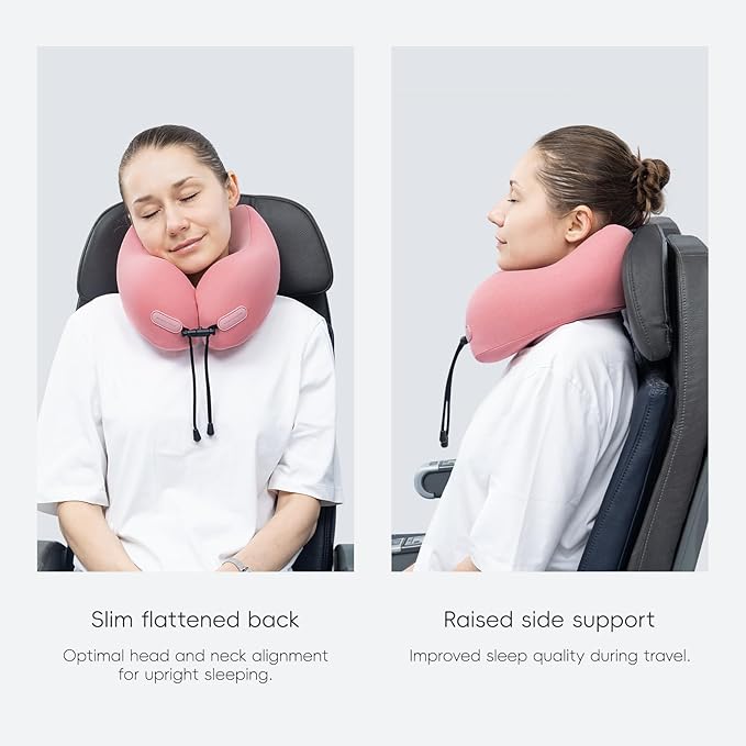 urnexttour Neck Pillow for Travel Memory Foam Design Models Pillows with Zero Eye Pressure 3D Eye Mask and Compact Bag Traveling Essentials Plane Car Flight Rest Sleeping Use Adult, Pink