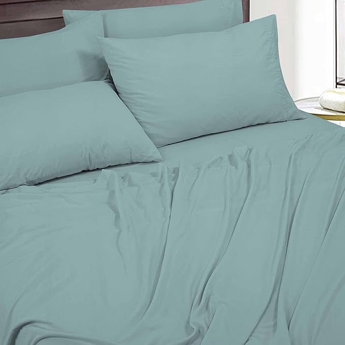 ROYALE LINENS 6 Piece Queen Sheets Set - Soft Brushed 1800 Microfiber Bedding - 1 Fitted and 1 Flat Sheet, 4 Pillow Cases - Wrinkle Free & Fade Resistant - Hotel Luxury Bed Sheets (Turquoise, Queen)