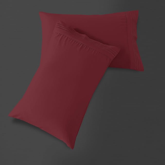 Mocassi 2-Piece Premium Standard/Queen Pillowcase Set 1800 Series Hotel Quality Microfiber - Soft and Breathable with 3-Line Embroidery Wrinkle and Stain Resistant, Easy Care, 20" x 30", Burgundy