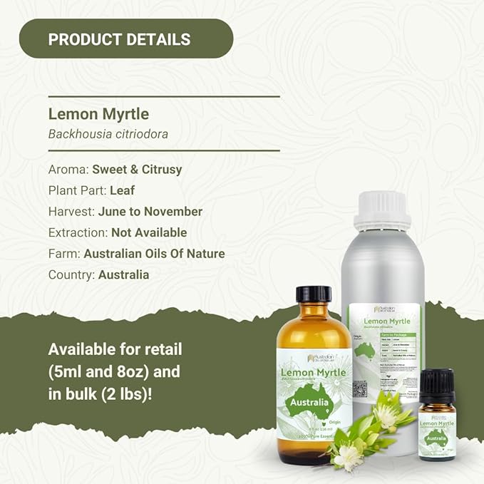 Lemon Myrtle Essential Oil - Experience an Invigorating, Fresh Citrus Aroma - Pure, Undiluted Therapeutic Grade Essential Oil - 5 ml
