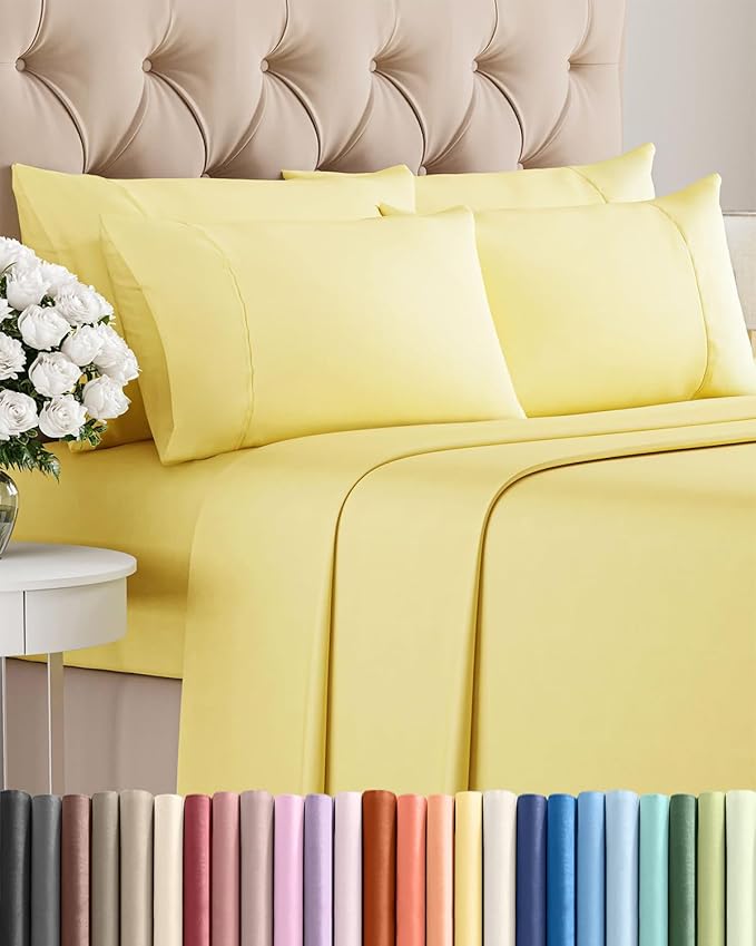 Full 6 Piece Sheet Set - Comfy, Breathable & Cooling - Hotel Luxury Bedding for Women, Men, Kids, Teens and Children - 1 Flat & 1 Fitted Sheet & 4 Pillowcases w/ Deep Pockets - Wrinkle Free - Yellow
