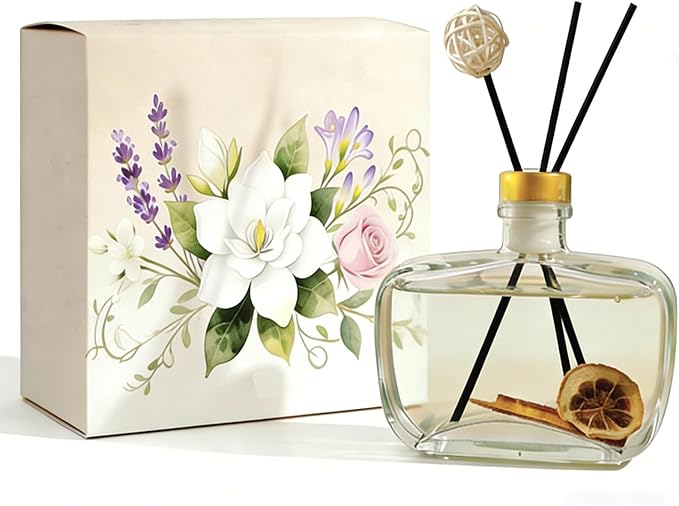 Reed Diffuser, Lavender Scented No Flame Air Freshener for Home, 100ml Long-Lasting Essential Oil Diffuser with Rattan Scent Sticks Lemon, Safe for Bedroom, Office, Bathroom