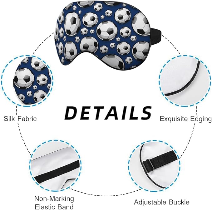 Football Sleep Eye Mask Soccer Ball Black White Square Sphere Blue Silk Eye Mask Sleeping Soft Eye Shade Cover for Men Women Boy Girl Airplane Travel with Elastic Strap