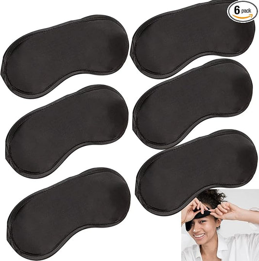 6 Pack Blindfold Eye Mask Cover Sleep Mask for Party Games Travel Sleep Team Build Party Supply with Adjustable Strap for Women Men Kids, Black