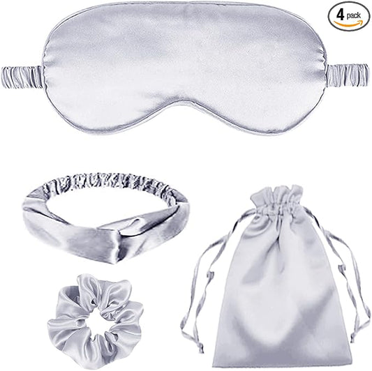 4Pcs Silk Sleep Masks Satin Eye Mask Silky Eyes Cover Blindfold Eyeshade Headband Scrunchies Pouch Bags Bridesmaid Gifts