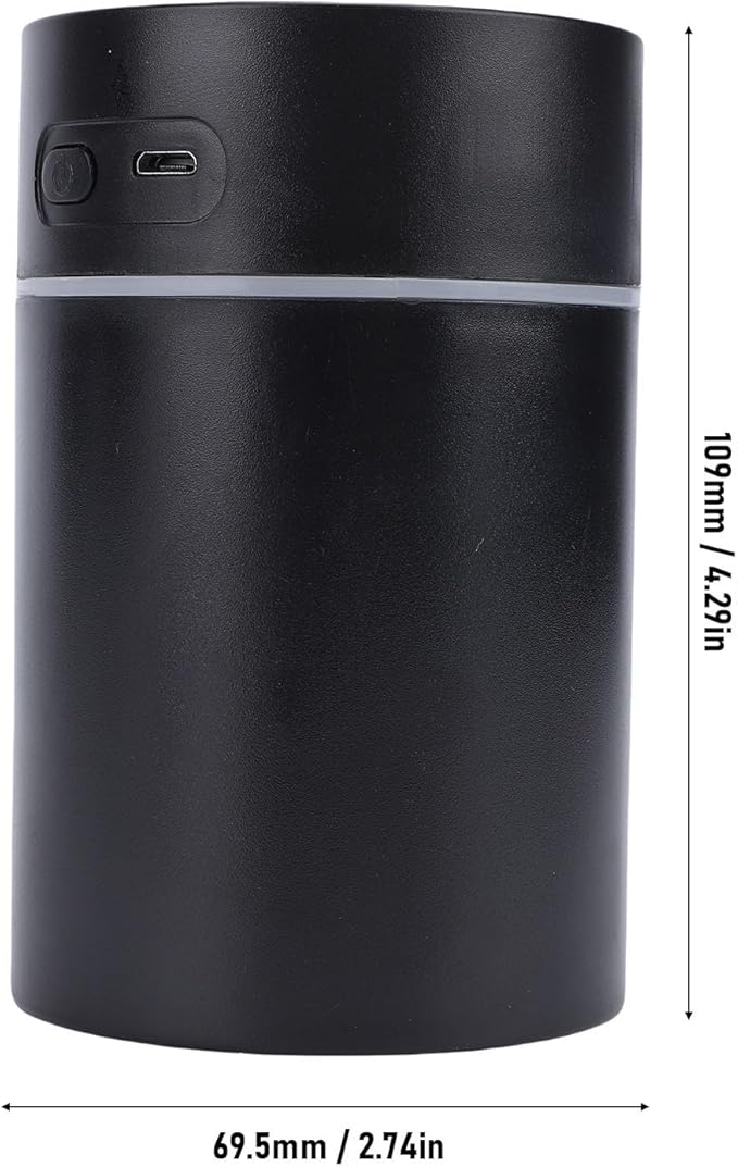 Car Humidifier with Lights, 300ML Essential Oil Diffuser USB Powered with 2 Mist Modes, Portable Air Freshener for Desktop Bedroom Office Travel (Black)